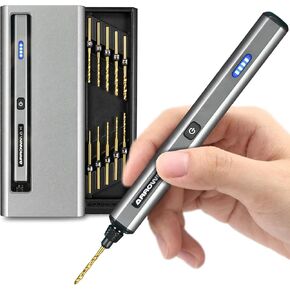 AM ARROWMAX Mini Electric Drill Pen Cordless 13 in 1 with Aluminium case, Rechargeable, 600 RPM, Needle Vise Hand Drill kit, 10 HSS Drill bits, DIY, Wood, Jewelry Making (SDS MINI)