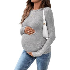 Women's Maternity T Shirts Crew Neck Long Sleeve Pregnancy Basic Fall Tops
