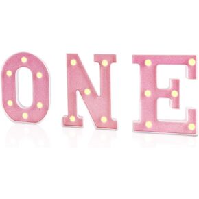 O N E Light Up Numbers, 1st Birthday Letter LED 3PCS ONE Number Lights for Girls Boys Baby 1 Year Old Birthday Party Decoration Supplies, Pink