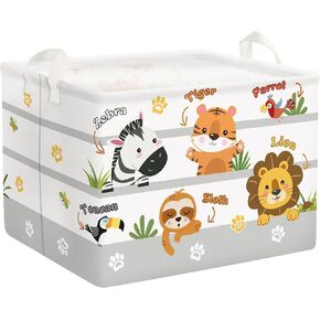 Clastyle Collapsible Cute Animal Zebra Kid Book Toy Storage Basket Tiger Lion Clothes Nursery Hamper for Bedroom Bathroom, 36L Yellow Tiger