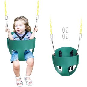 High Back Full Bucket Toddler Swing Seat with 3- Point Adjustable Safety Harness, 66 inch Detachable Chain,Suitable for Babies Aged 6-24 Months，Baby Swing for Swingset (Yellow)