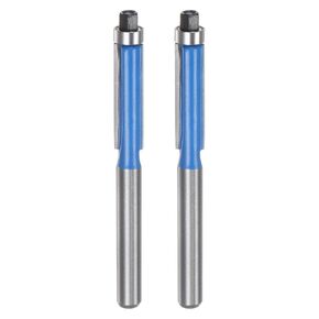 HARFINGTON 2pcs Flush Trim Router Bit 6mm Shank 1/4" Dia 1" Cutting Depth Top Bearing Flush Straight Cut Trimming Router Bits Carbide for Particle Board Plywood MDF Woodwork, Blue