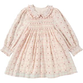 Twoflower Hand-Embroidered Dress - Smocking and Lace Vintage Autumn Long Sleeve Clothing Kids Toddler Holiday Birthday Party