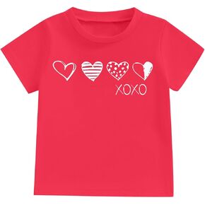 Toddler Boys Valentines Day Shirts Girls Baby Cute Love Heart Graphic T-Shirt Casual Short Sleeve Tee Tops