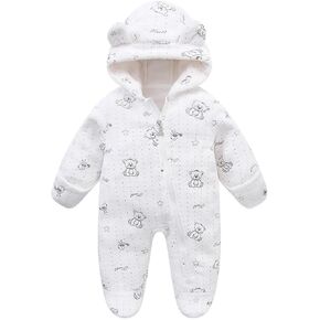 Newborn Fleece Jumpsuits Infant Girl Snowsuit Onesie Hooded Romper Warm Coat 3-6m