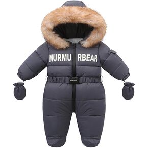 Fairy Baby Infant Baby Boy Girl Winter Snowsuit Footie Jumpsuit Hooded Thick Romper Coat Outwear Clothes with Gloves 6-24M