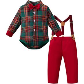 Daddy's New Fishing Buddy Baby Boy Christmas Clothes Suit Gentleman Wedding Outfits, Formal Dress Shirt+Pants with Suspender