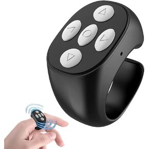 New Wireless Bluetooth Remote Control, Video Scrolling Ring Remote Control Page Turner Bluetooth Ring Scroller, Scrolling Rings Rechargeable Camera Video Remote (Black)