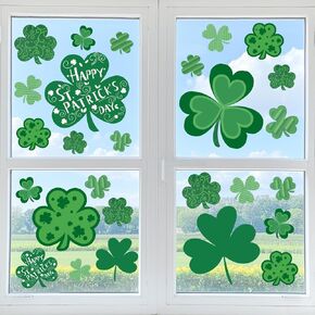 St Patricks Day Window Clings，Shamrock Stickers for St Patricks Day Decorations, 8 Sheets St Patricks Day Window Cings for St Patricks Day Decor