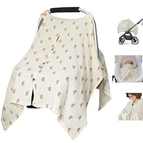 Organic Cotton Muslin Baby Car Seat Cover, Multi Use for Nursing Cover,Breathable Carseat Canopy for Boys Girls (Rainbow)