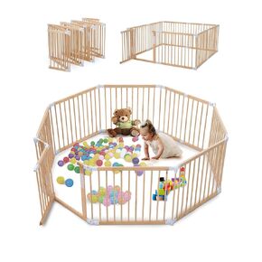 Kidirect Wooden Baby Playpen Foldable, Baby Gate Playpen Pre-Assemble, Large Ajustable Playpen for Babies and Toddlers, Baby Play Pen Indoor&Outdoor, Portable Baby Playpen Baby Fence Activity Center