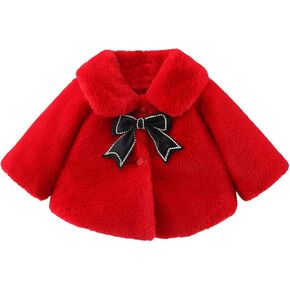 SEAUR Baby Girls Faux Fur Warm Cloak Coat Cute Winter Furry Cape Jacket Fluffy Plush Fleece Outwear with Bowknot