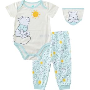 Disney Winnie the Pooh Baby Short Sleeve Bodysuit with Bib and Pants 3 Pack Set