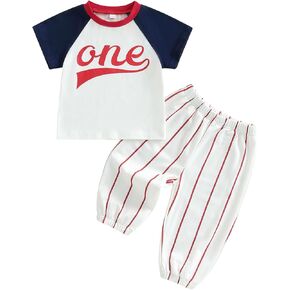 Baby Boys First Birthday Outfit Rookie of the Year Baseball Shirt and Striped Pants Set 1st Birthday Clothes