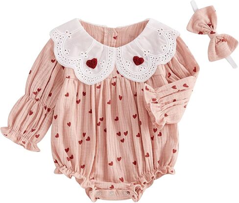 My First Valentines Day Baby Girl Outfit Newborn Heart Bubble Romper Onesie Valentines Spring Outfits Clothes in Kuwait