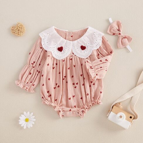 My First Valentines Day Baby Girl Outfit Newborn Heart Bubble Romper Onesie Valentines Spring Outfits Clothes in Kuwait