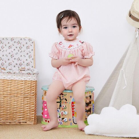 FIOMVA Toddler Baby Girl Clothes Summer Smocked Romper Bow Embroidery Bubble Onesie Short Sleeve Cute Bodysuit Outfits in Kuwait