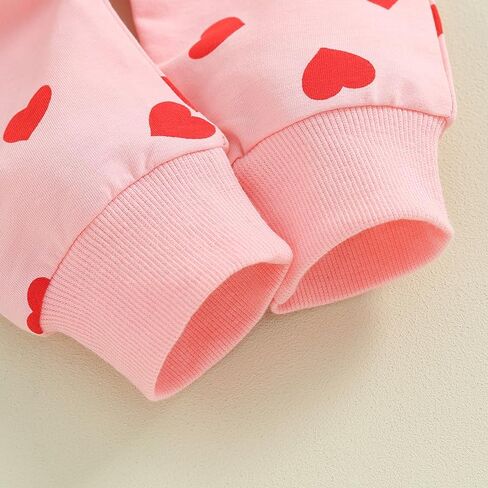 Toddler Baby Girl Valentines Day Outfit Heart Print Long Sleeve Ruffle Sweatshirt Pants Headband Set 3Pcs Clothes Set in Kuwait