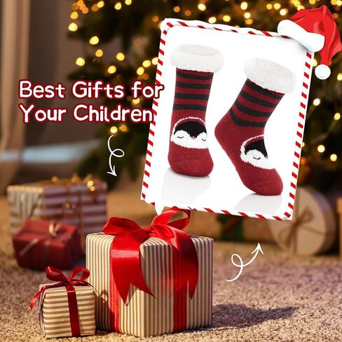 Zando Kids Fuzzy Socks with Grips Toddler Slipper Socks Baby Christmas Socks Boys Girls Winter Socks Cozy Socks for Kids in Kuwait