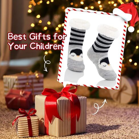 Zando Kids Girls Boys Slipper Socks Fluffy Socks Christmas Warm Fleece Fuzzy Socks Non-Skid Animal Thick Grip Socks in Saudi Arabia