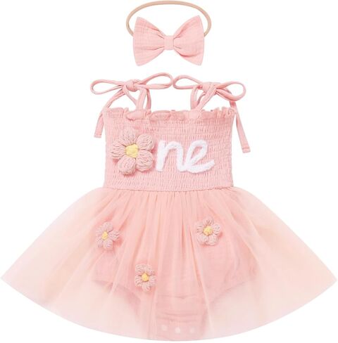 Baby Girls 1st Birthday Outfit Spaghetti Straps Romper Tutu Dress Onder One Year Party Cake Smash Photoshoot Outfits in Kuwait