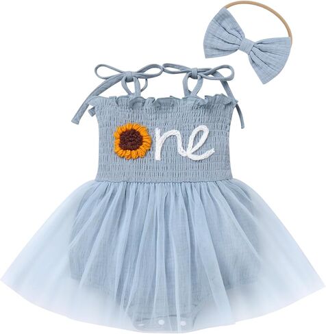 Baby Girls 1st Birthday Outfit Spaghetti Straps Romper Tutu Dress Onder One Year Party Cake Smash Photoshoot Outfits in Kuwait