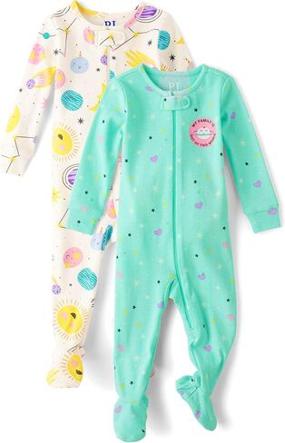The Children's Place Baby Girls' and Toddler Long Sleeve 100% Cotton Zip-Front One Piece Footed Pajama in Saudi Arabia