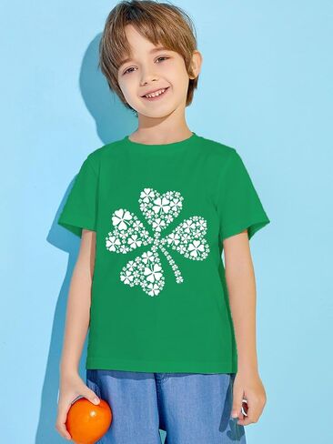 Kids St Patricks Day Shirt Boys Girls Irish Shamrock Clover Lucky Dinosaur Graphic Tees Toddler Short Sleeve T-Shirt Top in Saudi Arabia