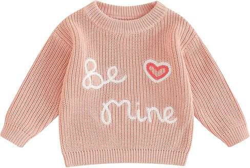 Honganda Cute Infant Baby Girl Cable Knit Oversized Sweater Heart Letter Embroidery Pullovers Jumpers Top for Valentine's Day in Kuwait
