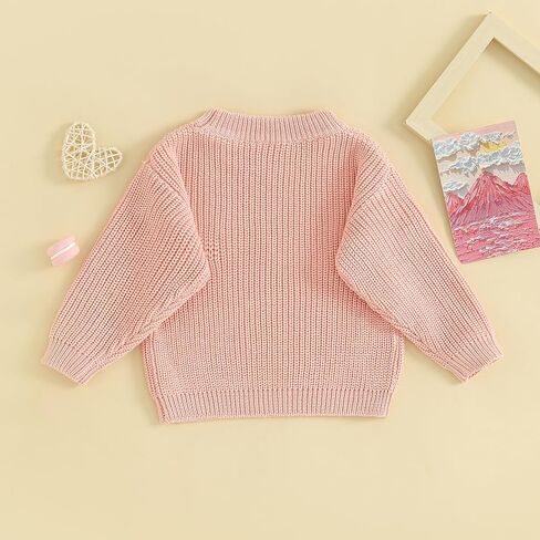 Honganda Cute Infant Baby Girl Cable Knit Oversized Sweater Heart Letter Embroidery Pullovers Jumpers Top for Valentine's Day in Kuwait