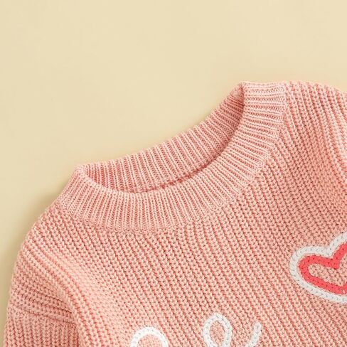 Honganda Cute Infant Baby Girl Cable Knit Oversized Sweater Heart Letter Embroidery Pullovers Jumpers Top for Valentine's Day in Kuwait