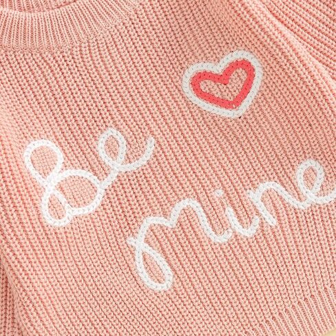 Honganda Cute Infant Baby Girl Cable Knit Oversized Sweater Heart Letter Embroidery Pullovers Jumpers Top for Valentine's Day in Kuwait