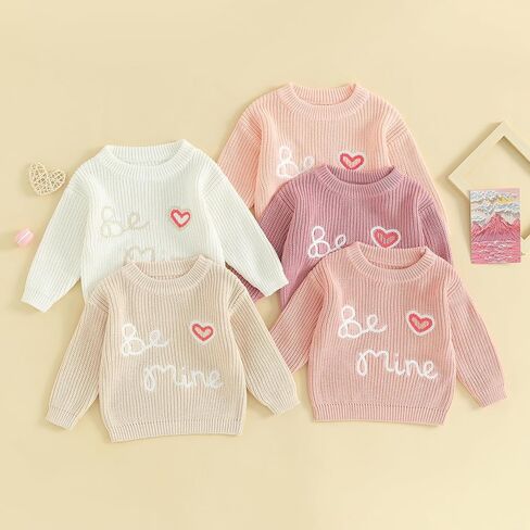 Honganda Cute Infant Baby Girl Cable Knit Oversized Sweater Heart Letter Embroidery Pullovers Jumpers Top for Valentine's Day in Kuwait