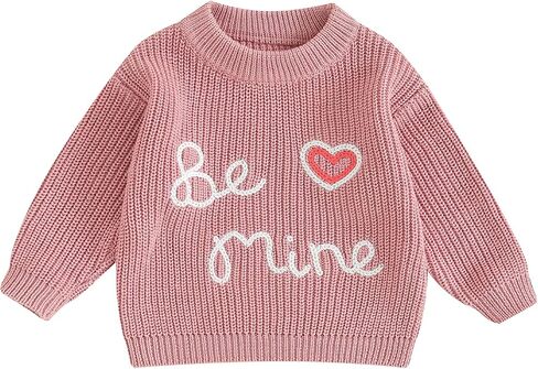 Honganda Cute Infant Baby Girl Cable Knit Oversized Sweater Heart Letter Embroidery Pullovers Jumpers Top for Valentine's Day in Kuwait