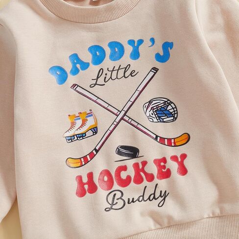 Toddler Hockey Outfit Baby Boy Girl Daddy’s Little Hockey Buddy Sweatshirt Long Sleeve Pullover Kids Winter Clothes in Kuwait