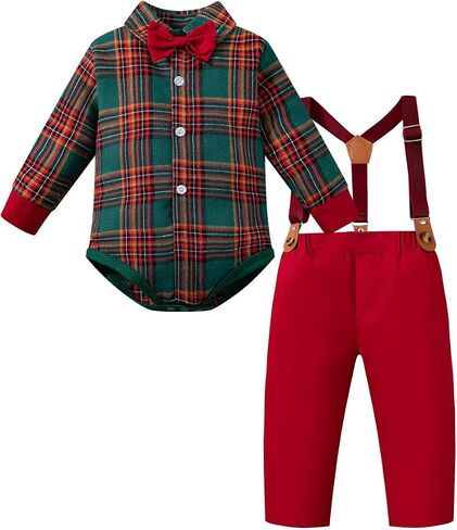Daddy's New Fishing Buddy Baby Boy Christmas Clothes Suit Gentleman Wedding Outfits, Formal Dress Shirt+Pants with Suspender in Saudi Arabia