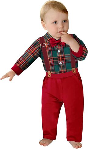 Daddy's New Fishing Buddy Baby Boy Christmas Clothes Suit Gentleman Wedding Outfits, Formal Dress Shirt+Pants with Suspender in Saudi Arabia