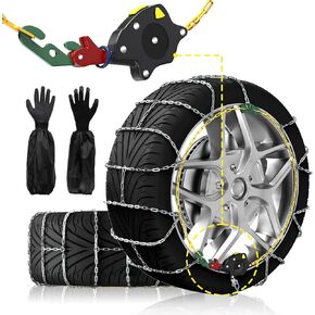 Snow Chains for Car, Universal Automatic Adjustable Portable tire snow chains With Gloves,Tire Width 185 195 205 215 220 225 235 245 255 275- Set of 3 (HKN90, 13 * 11 * 2.8)