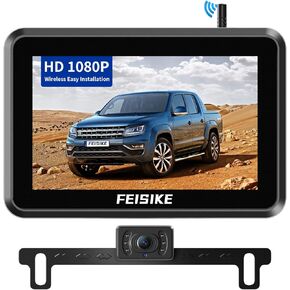 كاميرا احتياطية لاسلكية من FEISIKE مع شاشة 5 بوصات، إشارة ثابتة سهلة الإعداد HD 1080P كاميرا احتياطية للمركبة مع IP69 مقاومة للماء ورؤية ليلية فائقة، كاميرا رؤية خلفية بلوتوث للسيارات والشاحنات الصغيرة in Kuwait