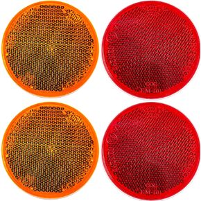 Qty 4 (2 Red/2 Amber) - 2" Inch Round Reflector Bike,Trailer, Truck, Boat, Mailbox, Construction, Signage, Warning with Super Strong Adhesive DOT/SAE Approved