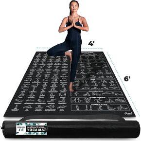 Extra-Large Instructional Yoga Mat with Poses Printed On It - 3X Bigger & 2X Wider than Regular Workout Mats - 150 Illustrated Yoga Poses and Stretches - Wide, Non-Slip, Barefoot Exercise Mat