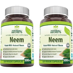 Herbal Secrets Neem Supplement (Non-GMO) Promotes Blood Purification, Promotes Healthy Immunity and Promotes Health Skin* (500mg Veggie Capsules, 120 Count (2 Pack))