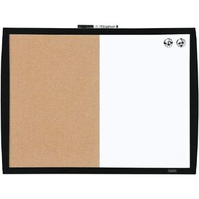 Quartet Combination Magnetic Whiteboard & Corkboard, 17" x 23", Combo White Board & Cork Board, Curved Frame, Perfect for Office & Home Decor, Home School Message Board, White (41723-WT)