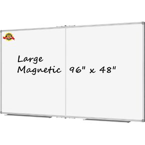 Lockways Large 96" x 48" Magnetic Dry Erase Board, Foldable Wall Mounted Whiteboard| White Board with Pen Tray for Business,Team,Home Office,Home Education and School Classroom