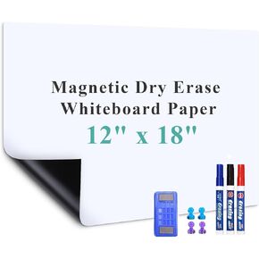 Magnetic Dry Erase Whiteboard Paper, 16" x 24" Self Adhesive Whiteboard for Wall, Easy to Write and Clean Dry Erase Board for Kids, Office, Home, with Marker, Magnetic Eraser and Magnets