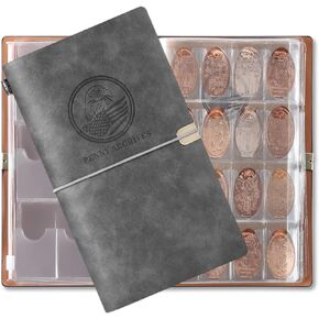 MUDOR Pressed Penny Collecting Book with Archival Diary, Souvenir Penny Book Holds 203 Coins, Pressed Penny Holder Fits Elongated Stretched Pennies,Quarters or Nickels