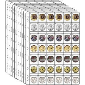 10 Sheets Coin Collection Supplies Pages, Coins Collecting Pocket Page with Standard 9 Hole Coin Binder Sleeves for Coin Stamp Currency Collection (12 Pocket)