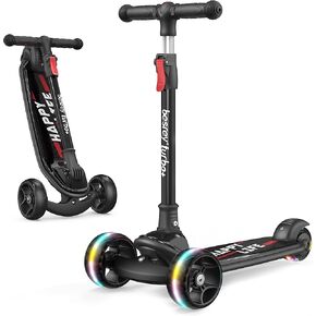 besrey Kick Scooter for Kids Ages 3-8, 3 Wheel Scooter for Kids with Adjustable Height, Folding Kids Scooter with LED Light Wheels Rear Brak Extra Wide Deck Outdoor Activities for Boys/Girls