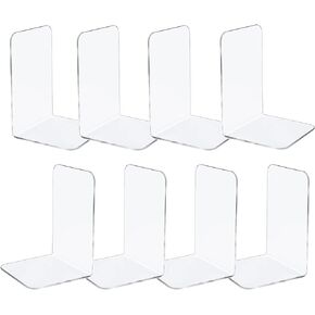 8 Pcs Book Ends Clear Bookends Acrylic Bookends for Shelves, Heavy Duty Bookends Plastic Bookends for Home Office Library Decorative,7 x 4.8 x 4.8 INES