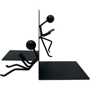 Ottimo Heavy Duty Metal Unique Office Desk Bookends for use as Bookshelf Decor, Home, Office or Kitchen Shelves. Unique, Cute and Decorative Book Stopper to Hold Books, Great Gift Idea (Black)